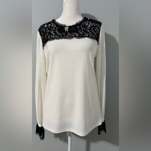 Karl Lagerfeld Black Lace and White Blouse